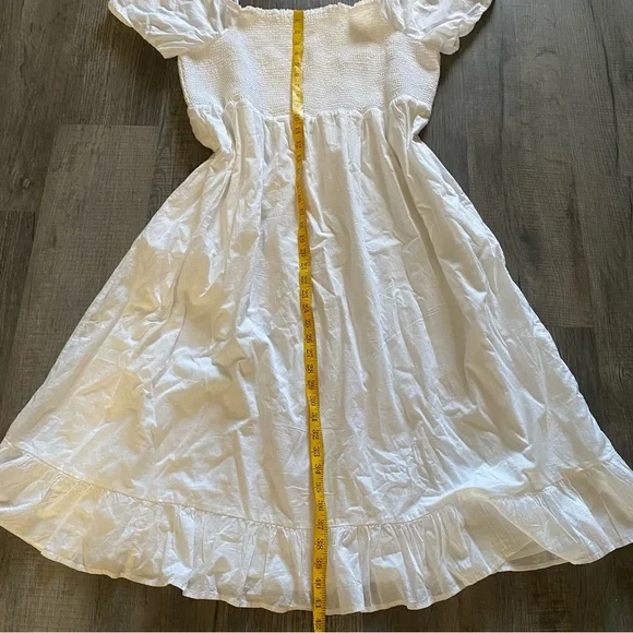 J.Crew Smocked Puff Sleeve Midi Dress Lined Cottagecore Ruffle Hem Size 2X - Picture 10 of 11